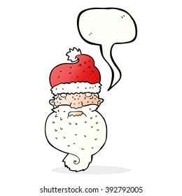 cartoon grim santa face with speech bubble