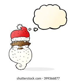 cartoon grim santa face with thought bubble