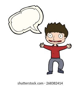 cartoon grinning boy with speech bubble