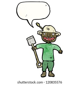 Cartoon-Grinsen-Farmer mit Sprachblase