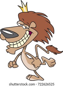 cartoon of a grinning lion with a crown on his head