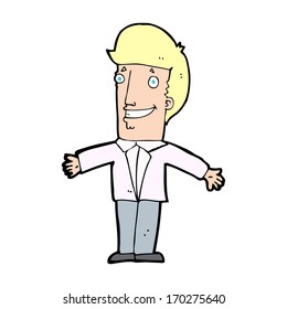cartoon grinning man with open arms