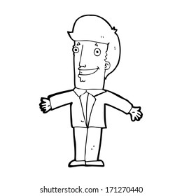 cartoon grinning man with open arms