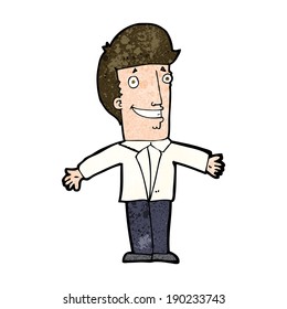 cartoon grinning man with open arms