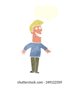 cartoon grinning man with speech bubble