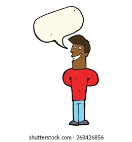 cartoon grinning man with speech bubble