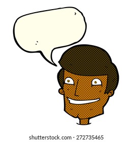 cartoon grinning man with speech bubble