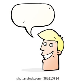 cartoon grinning man with speech bubble