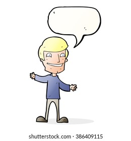 cartoon grinning man with speech bubble