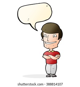 hombre sonriente de caricatura con burbuja de habla