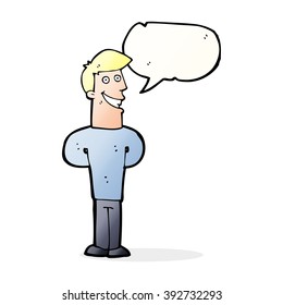 cartoon grinning man with speech bubble