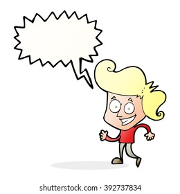 cartoon grinning man with speech bubble