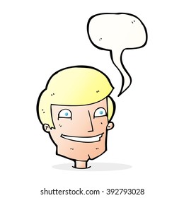 cartoon grinning man with speech bubble