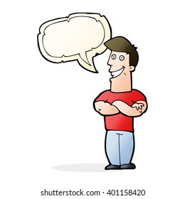 hombre sonriente de caricatura con burbuja de habla