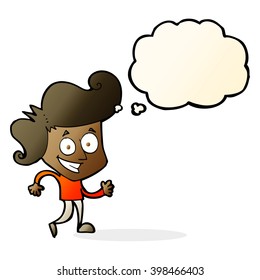 cartoon grinning man with thought bubble