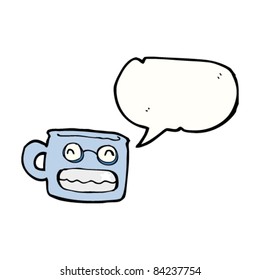 cartoon grinning mug with speech bubble