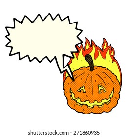 cartoon grinning pumpkin with speech bubble
