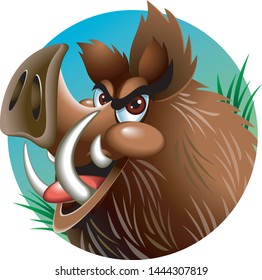 cartoon of grinning wild boar 