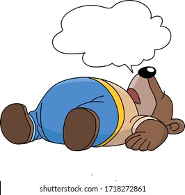 Cartoon grizzly bear lying on ground with a speech bubble vector illustration