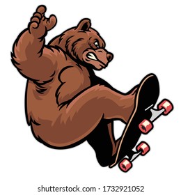 cartoon grizzly bear playing skateboard.