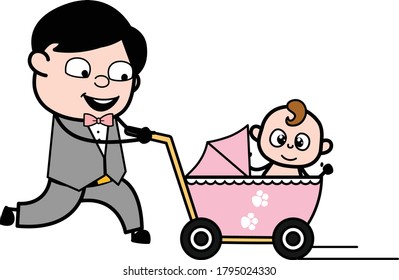 Caricatura Groom con personaje de coche de bebé Diseño Ilustración