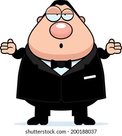 A cartoon groom with a confused expression.