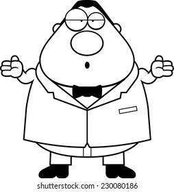 A cartoon groom with a confused expression.