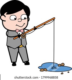 Cartoon Groom Fishing Vector Character Design Illustration