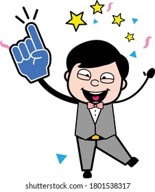 Cartoon Groom holding Foam Glove Character Design Illustration