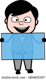 Cartoon Groom holding a glass banner