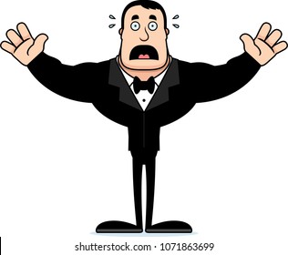 A cartoon groom looking scared.