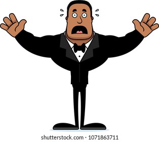 A cartoon groom looking scared.