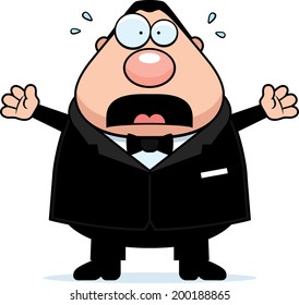 A cartoon groom with a scared expression.