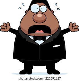 A cartoon groom with a scared expression.