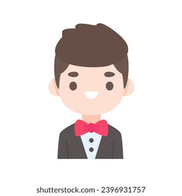 Cartoon of a groom wearing a black tuxedo at a wedding ceremony