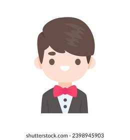 Cartoon of a groom wearing a black tuxedo at a wedding ceremony