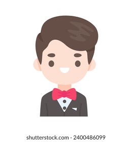 Cartoon of a groom wearing a black tuxedo at a wedding ceremony