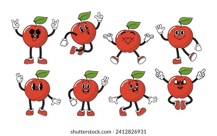 Cartoon Groovy Apple Vibrant Character With A Funky Attitude, Red Funny Fruit Sporting Sunglasses And A Sassy Smile