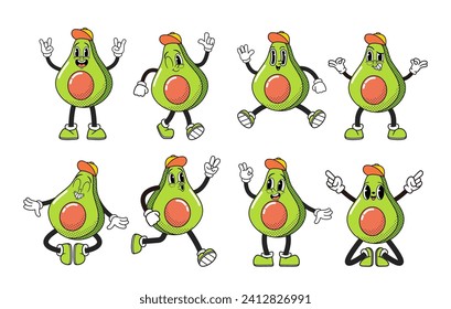 Cartoon Groovy Avocado Lively And Charismatic Character, Radiating Positive Vibes With A Vibrant Green Hue