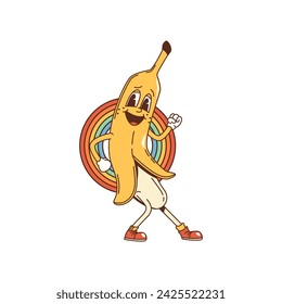 Dibujos animados de banana. Vector aislado vibrante, suave personaje de fruta psicodélica y una sonrisa perpetua, irradia vibraciones positivas, y bailando a ritmos funky, difundiendo alegría y risas