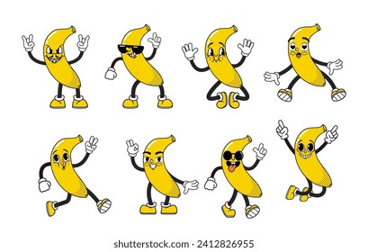 Cartoon Groovy Banana Whimsical Character With A Vibrant Yellow Peel, Wearing Cool Shades, And Exuding Laid-back Charm