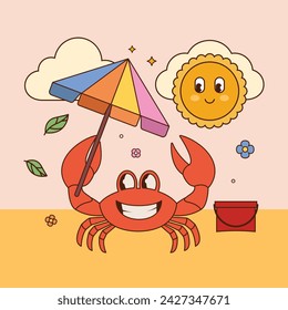 Cartoon Groovy Crab Fun Summer