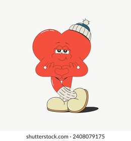 Cartoon groovy heart isolated on a white background. Vector illustration in retro style of the 60s-70s. Print, sticker, design element.
