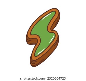 Galleta irlandesa groovy de la historieta, postre de la repostería de vacaciones del relámpago del día de San Patricio. Aislado Vector dulce delicioso Irlanda en forma de rayo con esmalte verde o glaseado y galleta