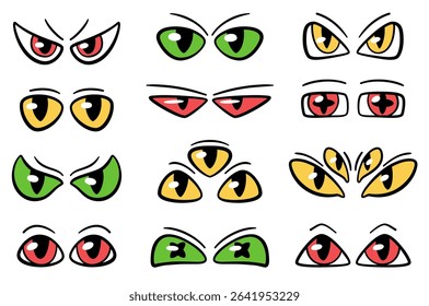 Cartoon groovy monster eyes set. Retro scary creepy eyes for Halloween and other characters. Isolated on white background.