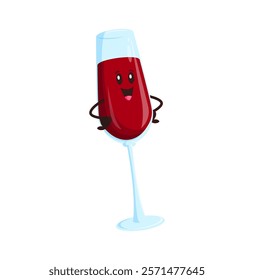 Cartoon groovy red wine glass cute character. Burgundy red wine 60s 70s funky vector mascot. Restaurant bordeaux beverage cute character or merlot alcohol drink glass goblet cheerful groovy personage