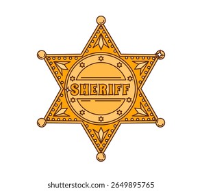 Cartoon groovy sheriff badge star or Western and Wild West symbol, vector icon. Groovy golden badge of sheriff or cowboy police department of old town, Texas or Arizona sheriff golden star badge