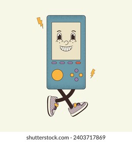 Cartoon groovy Tetris in trendy retro 70s style. Vector illustration