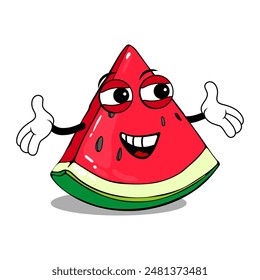 cartoon groovy watermelon character waving