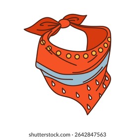 Cartoon groovy wild west western cowboy or bandit bandana, featuring a red fabric with decorative patterns and tied knot. Isolated vector classic ranger neck scarf accessory with outlaw y2k aesthetic